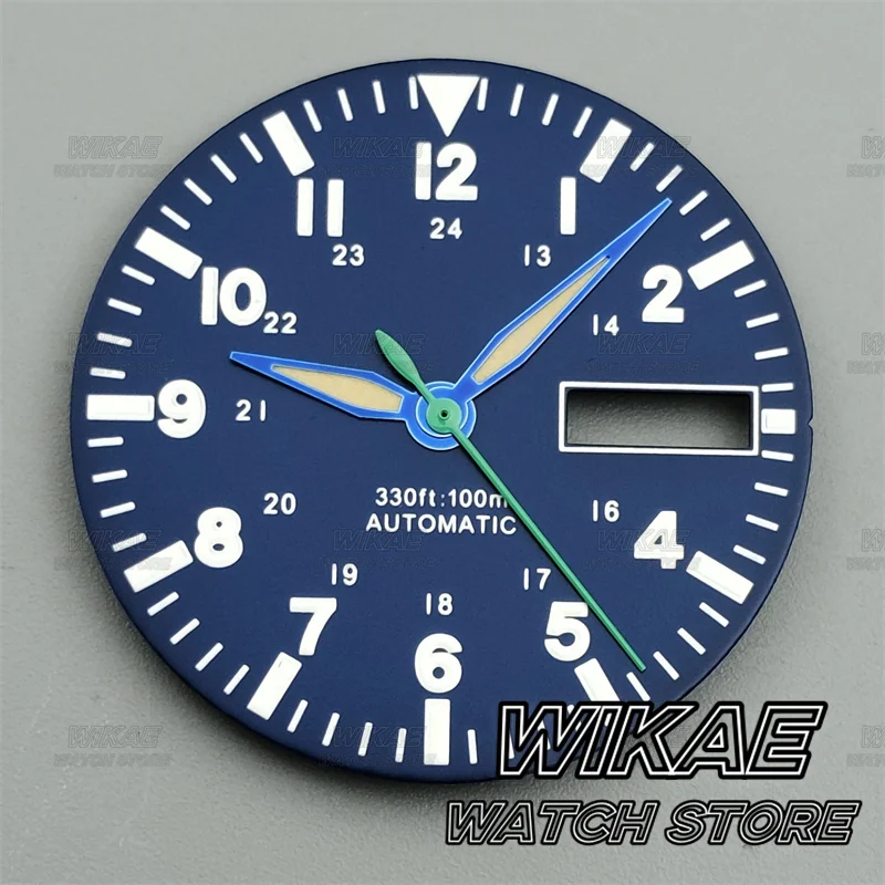 29mm Green Luminous Watch Dial with Multi-Color Options and Dual Date Calendar Window
