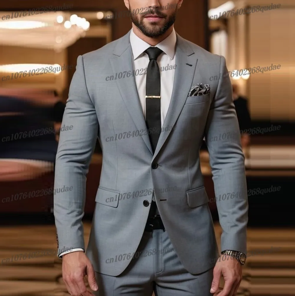 Traje gris para hombre, ocasión Formal, trajes de novio para