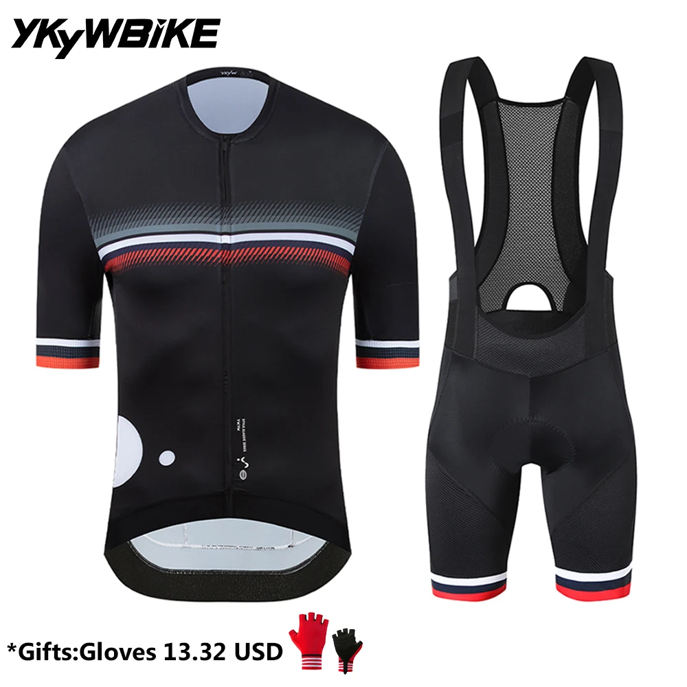YKYWBIKE Men's Cycling Jersey Sets Bib Short Suit Short Sleeve Bicycle Clothes Road Bike Jersey Bib Shorts Cycling Clothing