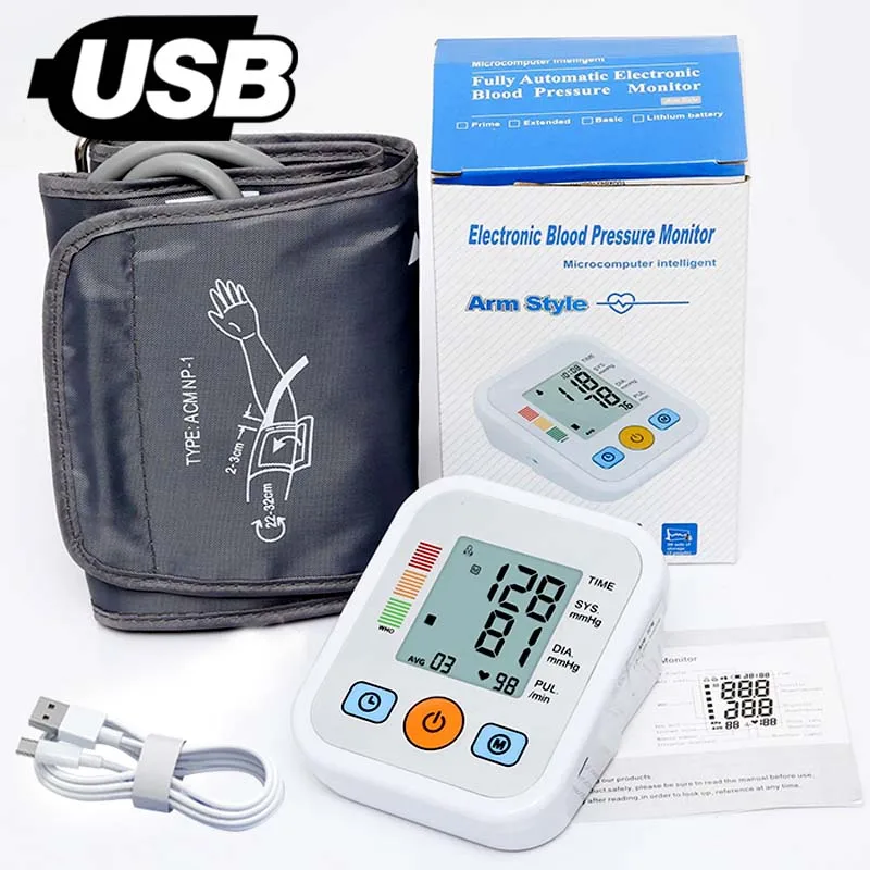 Blood Pressure Monitor Digital Sphygmomanometer Bp Monitors Electronic Tonometer Arm Cuff BPM Tensiometer