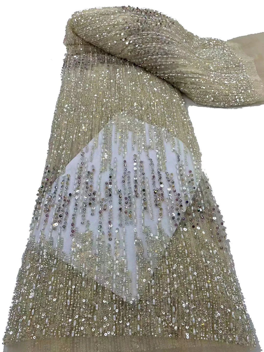 

New heavy industry diamond beads + bead tube lace embroidery, high-end fashion sequins wedding stage evening dress/5yards
