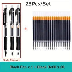 Deluxe Retractable Ballpoint Pen Set - 23pcs with Large - Capacity Refillable Ink in Black, Red, Blue (23pcs Black set)