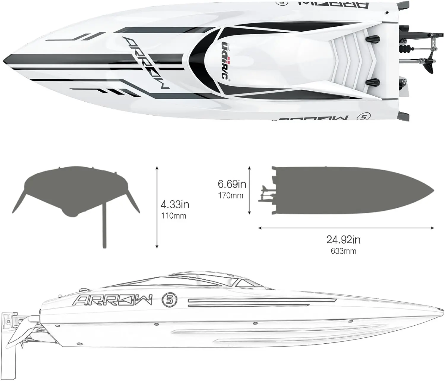 25" RC Brushless 30 MPH High Speed Boat Large Racing Remote Control Boat for Adults Kids