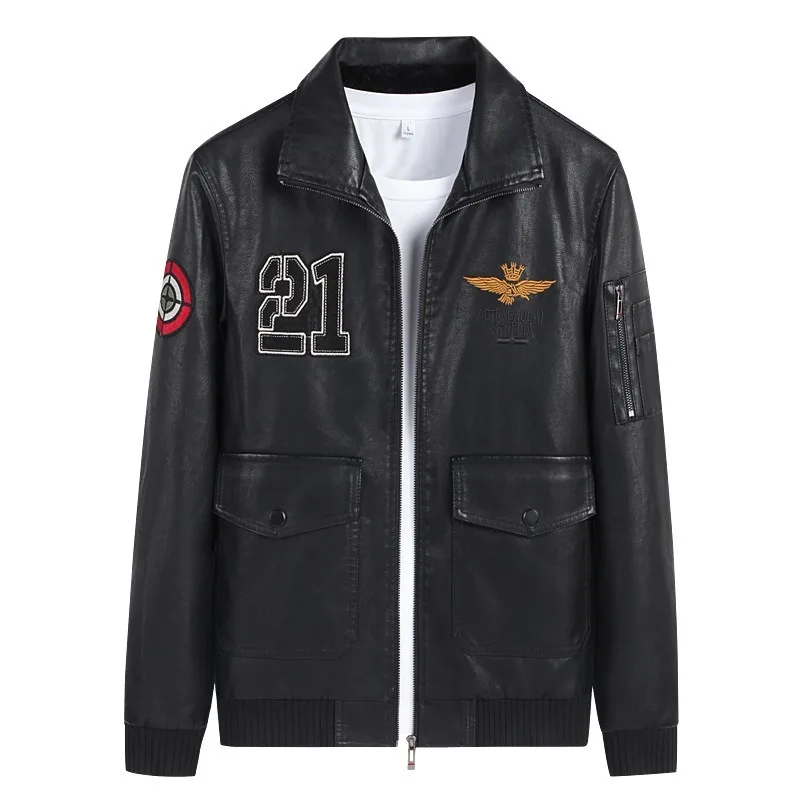 2023 New Men's Jacket Motorcycle Leather Coat Spring and Autumn Fashion Flip Collar PU Leather Coat Men's Casual Coat