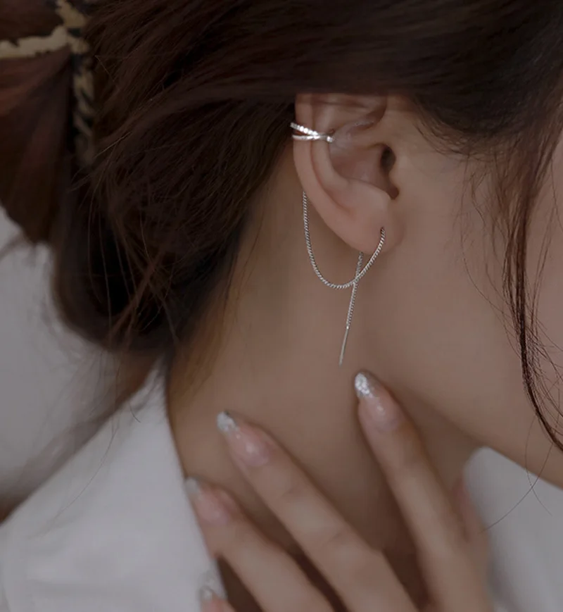 1PcCrossChainEarCuffEarringsWomenLongTasselRhinestones