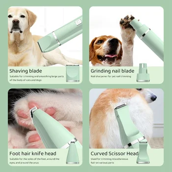 Electric Pet Hair Clipper with 4 Blades Grooming Trimmer Nail Grinder 4 in 1 Rechargeable Haircut For Dogs Cats Paw Face Shaver 5