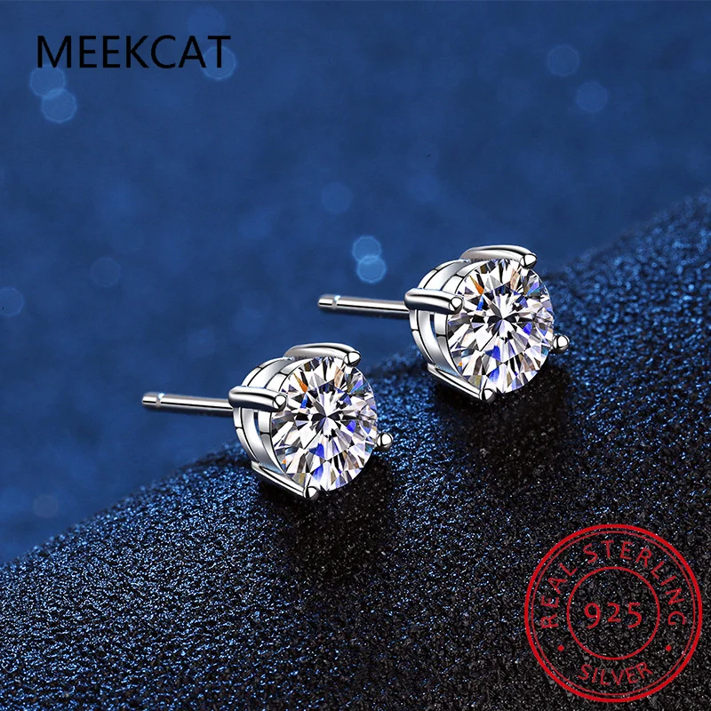 Real Moissanite Stud Earrings 14K White Gold Plated Sterling Silver 4 Prong Diamond Earring for Women Men Ear Stud 1ct 2ct 4ct silver earrings,silver stud earrings,womens earrings,gold earrings,studded earrings,gold stud earrings