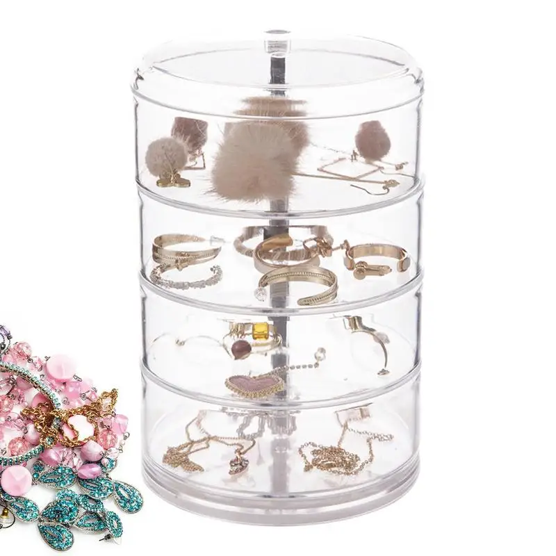 

Rotating Jewelry Organizer 4 Tier Transparent Jewelry Organizer Small Jewelry Storage Box Earring Holder For Women 360 Degree