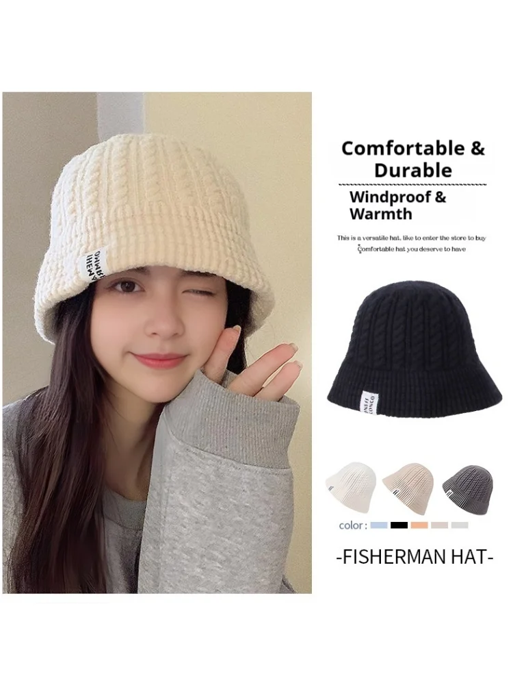 Schicke Strick-Fischermütze für Damen – weiche und bequeme, winddichte Wintermütze in Schwarz, Grau, Beige, Khaki, Rosa – Detail 1