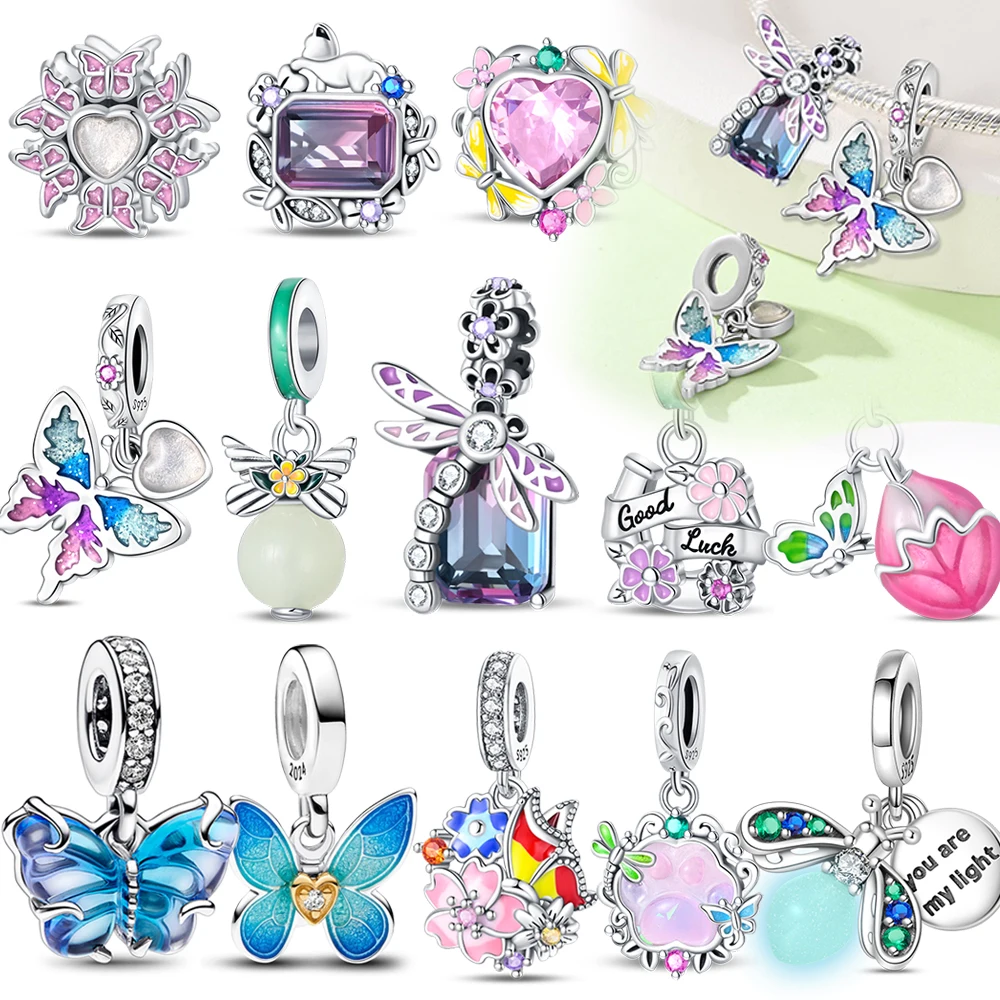 925 Sterling Silver Butterfly Dragonfly Charm Fit Original Bracelets Necklaces Jewelry DIY Beads charm beads jewelry