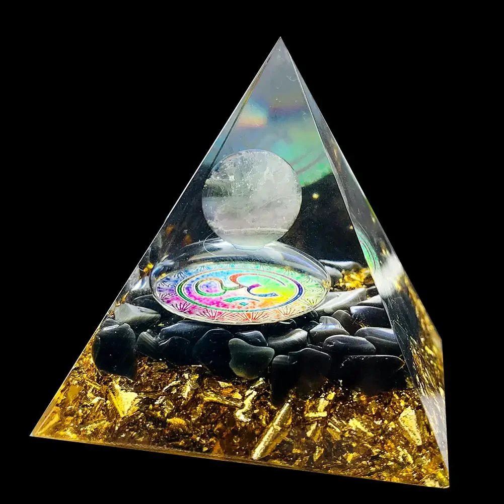 

Egyptian Pyramids Crafts Natural Obsidian Amethyst Buddhism Sanskrit Symbols Orgonite Pyramid Ornament Meditation Healing Decor