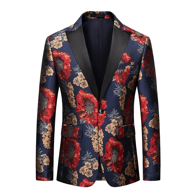 Spring Fall New Men Fashion Designer Dobby Floral One Button Blazer Coat , Man 6xl Host Night Club Jacquard Flower Blazers