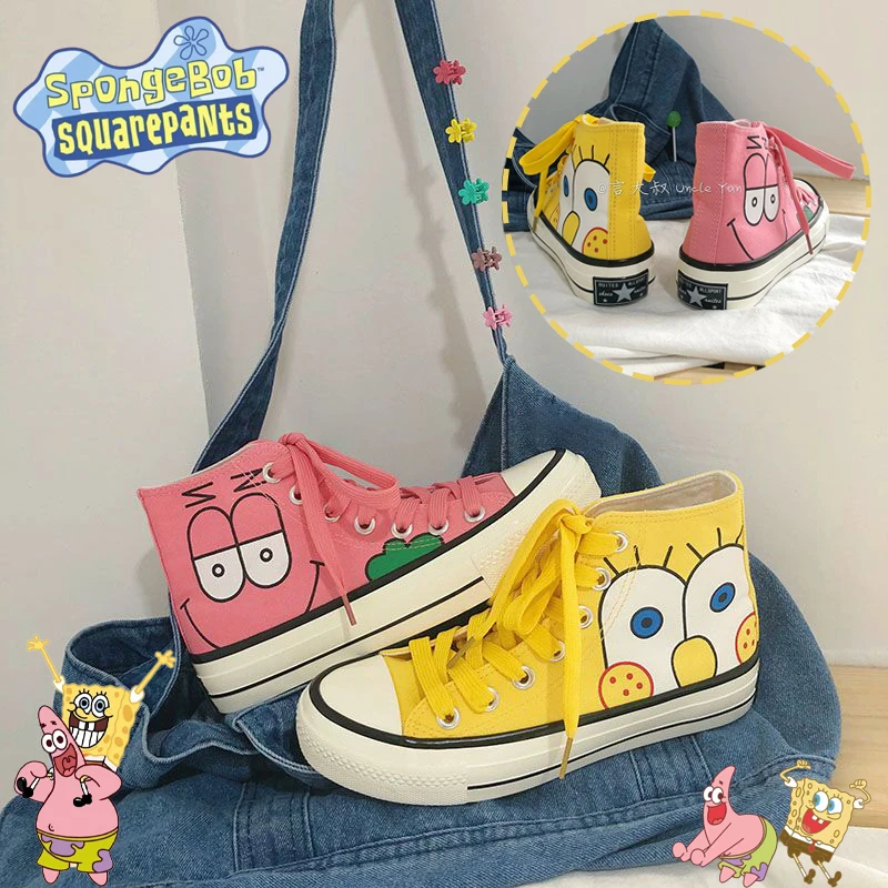 Spongebob Patrick Star Scarpe Di Tela Cartoon Anime Vulcanizzato Chaussure Women High Top Sneakers Casual Lace Up Zapatillas Mujer