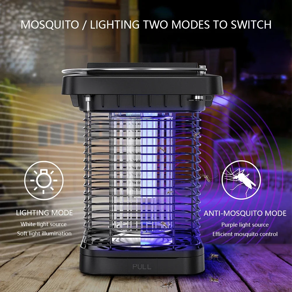 Mosquito Killer Lamp Solar Mosquito Zapper Lamp IP65 Waterproof Portable Mosquito Killer Insect Fly Trap Blue Purple Light for Indoor Outdoor Camping
