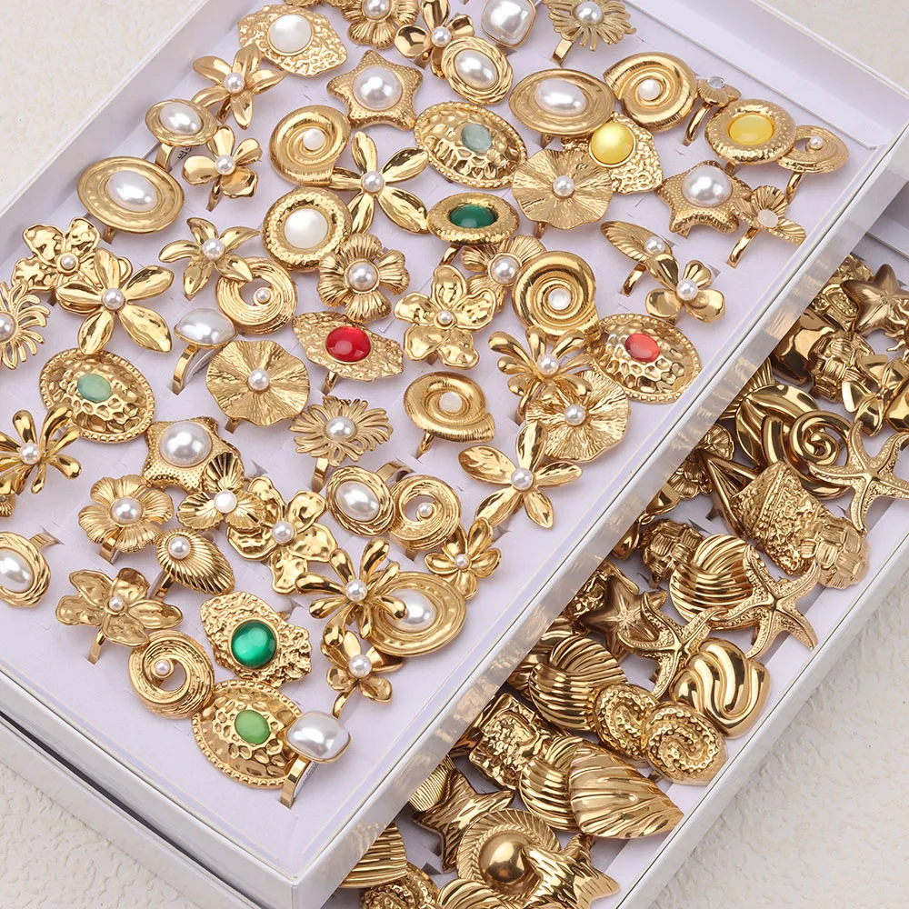 10 Teile/los Mode Edelstahl Große Blume Frauen Offene Ringe Täglichen Party Schmuck Geschenke Nach Dem Zufall Versendet