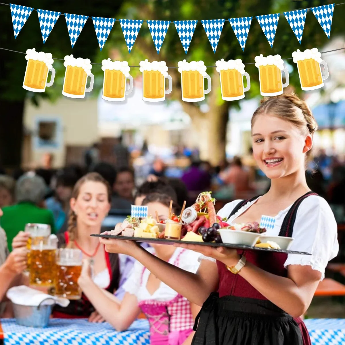 Oktoberfest Theme Party Banner Spiral Hanger Cake Topper for Adult Birthday Oktoberfest Holiday Beer Party Background Decoration