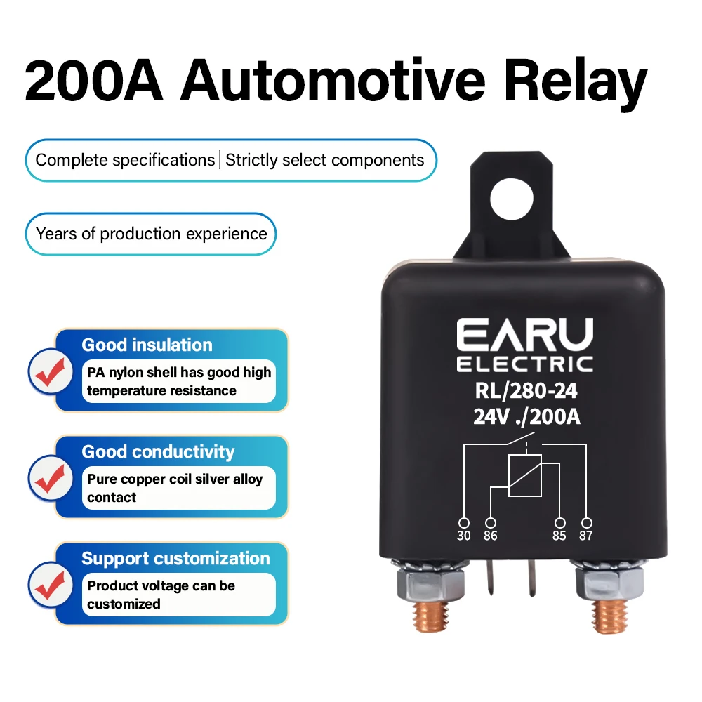 EARU High Current Starting Relay 200A 100A 12V 24V Power Automotive Heavy Current Start relay Car relay