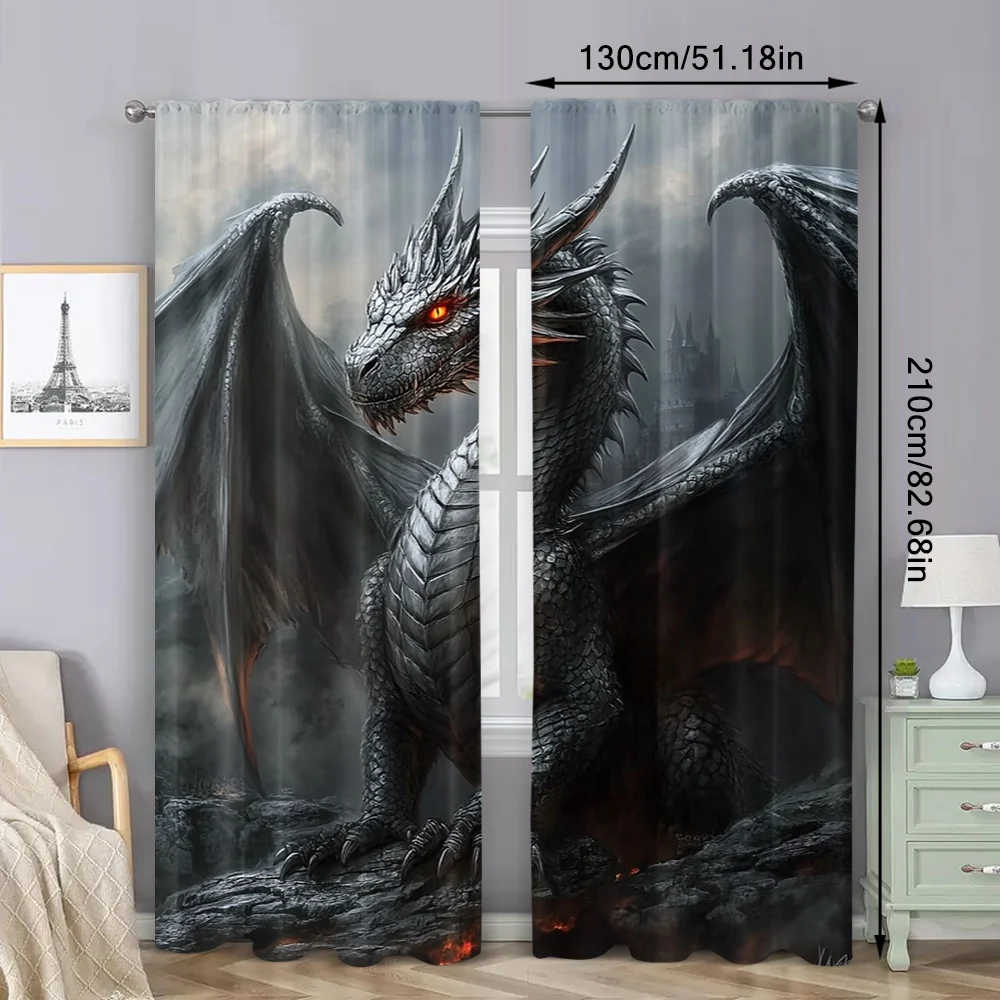 2pc,  Curtains Dragon pattern Versatile 100% Polyester,Without Electricity Holiday Decorations Applies to Seasonal Decorations 6