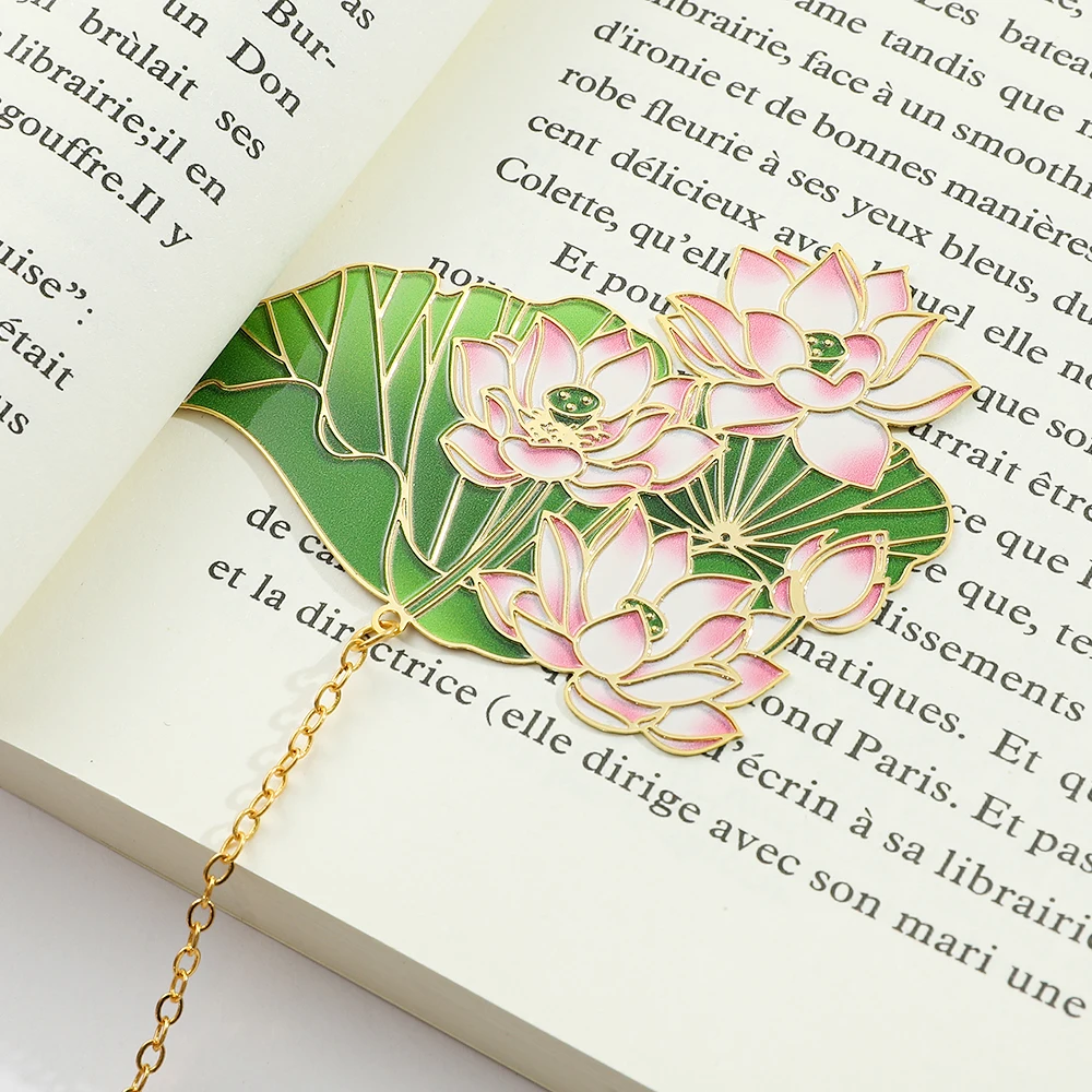 lotus Flower Green Lily Metal Bookmark Page Mark Stationery for Book Lovers Bookworm Gifts Reading Markers for Men Women metal bookmark floral painting bookmark bookmarks stationery supplies