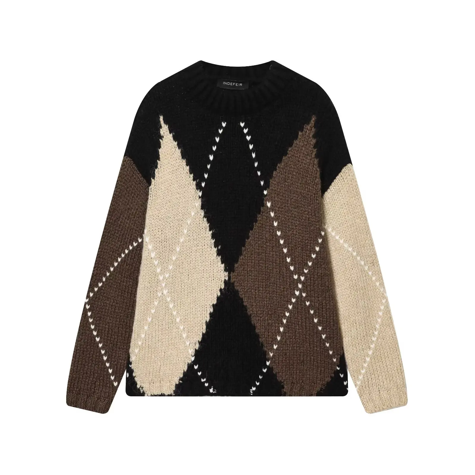 KONDALA Vintage Plaid Knit Sweaters Women Long Sleeve O Neck Loose Thick Tops Fashion 2025 Autumn Winter Thick Warm Sweaters 4