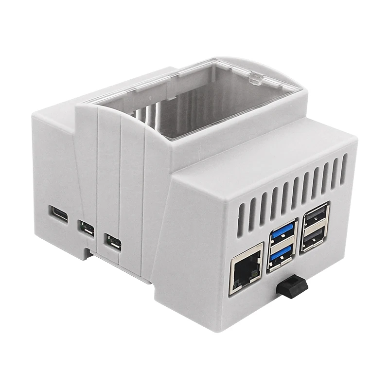 Raspberry Pi 5 ABS Case DIN Rail Shell Large Inner Space Clear Windows Protectio