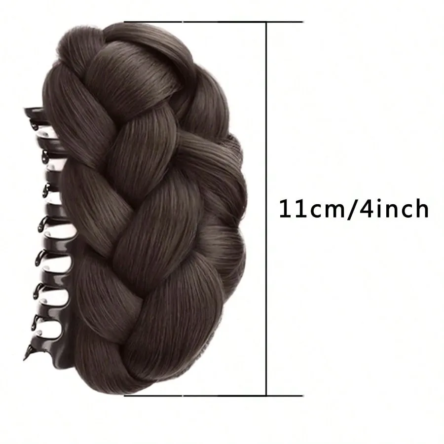 Elegant Synthetic Braided Chignon Hair With Claw Clip Fluffy Ponytail Hair Extensions Messy Curly Bun Hair For Women Daily Wear