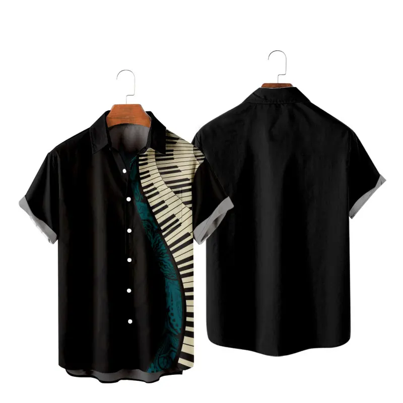 

Men's Hawaiian T-Shirt Musical Note 3D Printed Y2K Hombre Fashion Shirt Casual Short Sleeve Beach Oversized Clothes