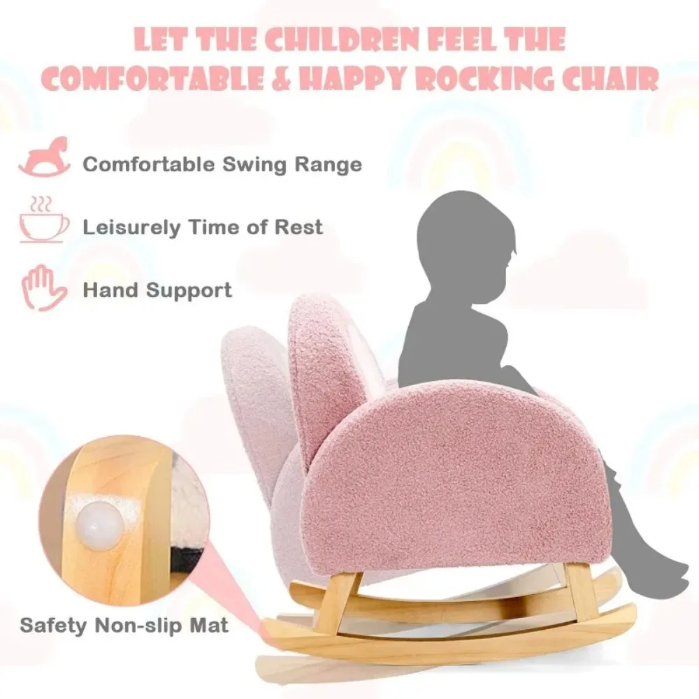 Kids Sofa, Toddler Rocking Chair with Solid Wooden Frame, Anti-Tipping Design, Plush Fabric, Children Armchair for Nursery 5
