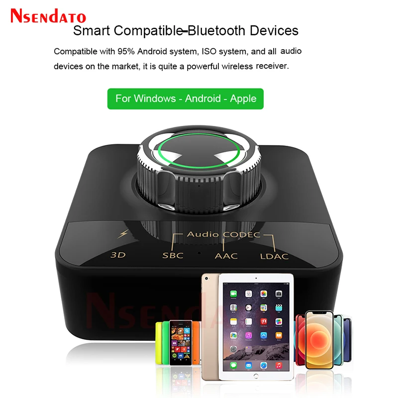 Comaptible-Bluetooth 5.0 Music Receiver with LDAC AAC 3D Stereo HiFi Audio Wireless Adapter RCA 3.5mm AUX for TV Car Amplifier