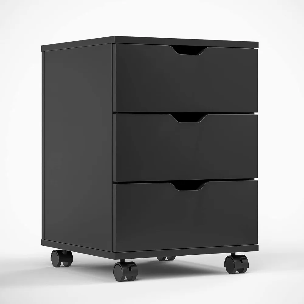 

Office fully assembled 3 drawer wooden rolling file cabinet, black