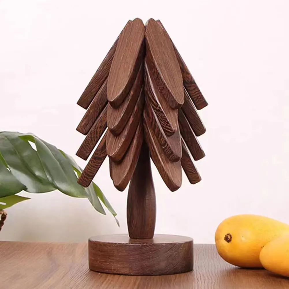 Description Picture 6 of item4Pcs/Set Tree Design Stand Wooden Trivets Non-Slip Decorative Anti Scald Heat Resistant Mat Table Accessory for Teapot Hot Pots