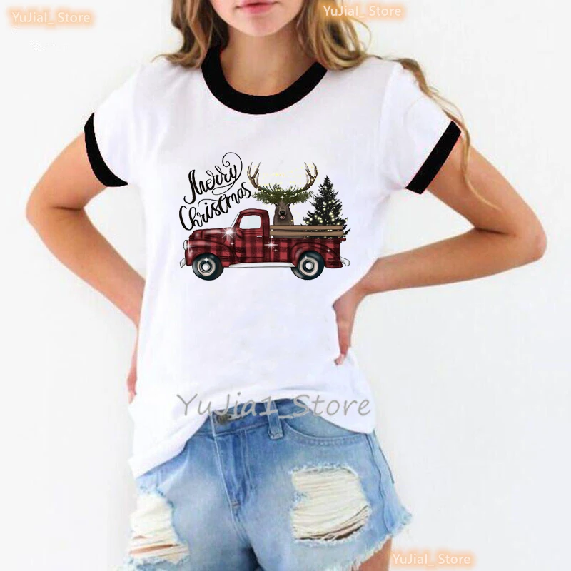 

Watercolor Merry Chrsitmas Tree Graphic Print T-Shirt Women Fashion Casual T Shirt Femme Short Sleeve T-Shirt Female Streetwear