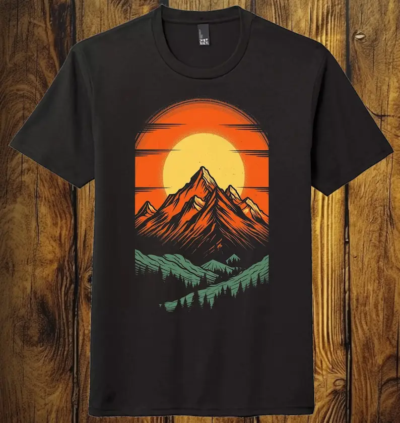 

Sunset Mountain Outdoors Graphic Shirt Black Unisex Soft