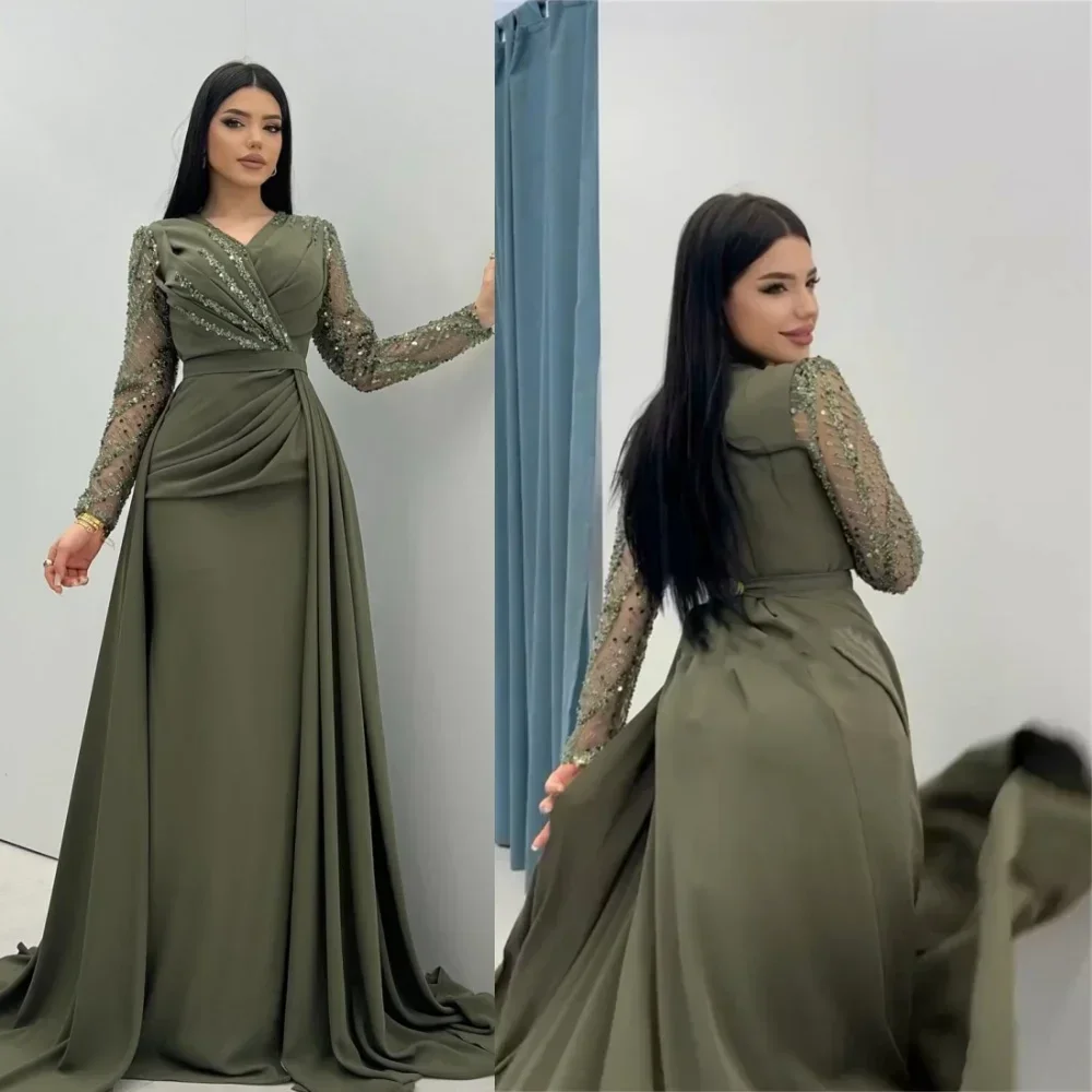 High Neck Applique Evening Dress Saudi Arabia Style Sleeveless Long Formal Dresses Y958 main image 1