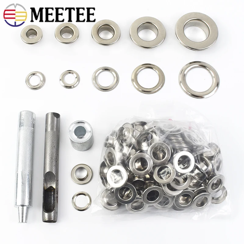 100Sets 4-10mm 3Colors Metal Eyelets Buckles with Installer Die Punch Tool DIY Clothing Belt Leather Craft Grommet Button