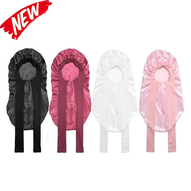 Kids Sleeping Cap Long Silk Bonnet Sleep with Tie Band Silk Hair Bonnets for Curly Natural Hair Bonnets for Girls Boys