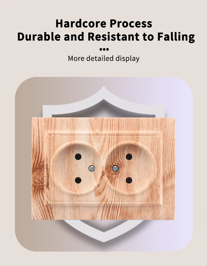 Description Picture 6 of itemWESA Wood Power Socket European Standard Wall 2 Socket Electrical Outlett Not Ground Embedded Plug Flame Retardant Plastic Panel