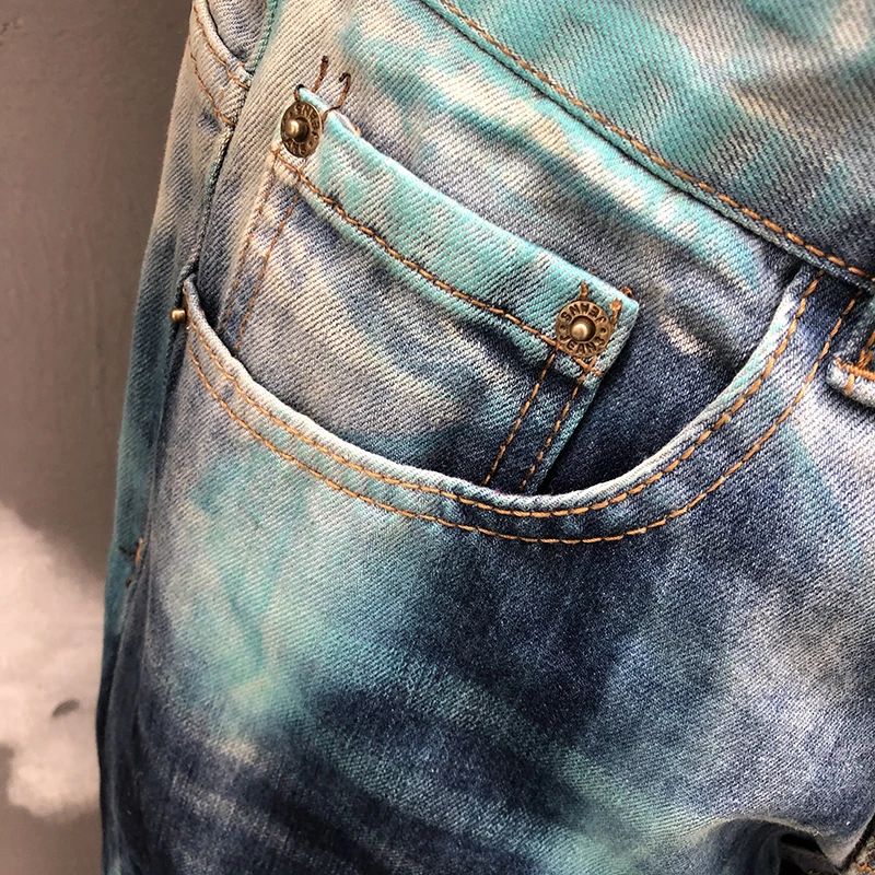 2023 Skinny Broken Hole Painted Biker Jean Fashion Street Slim Fit Denim Motorcycle Pants Mens Jeans Men Punk Straight Jean 3