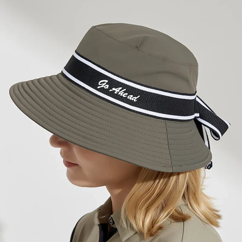 Love Golf Women Bow Wide Brim Golf Caps Ladies Sunscreen Fishermen Hats Female Breathable Bucket Sun Visor Quick Dry Travel Caps