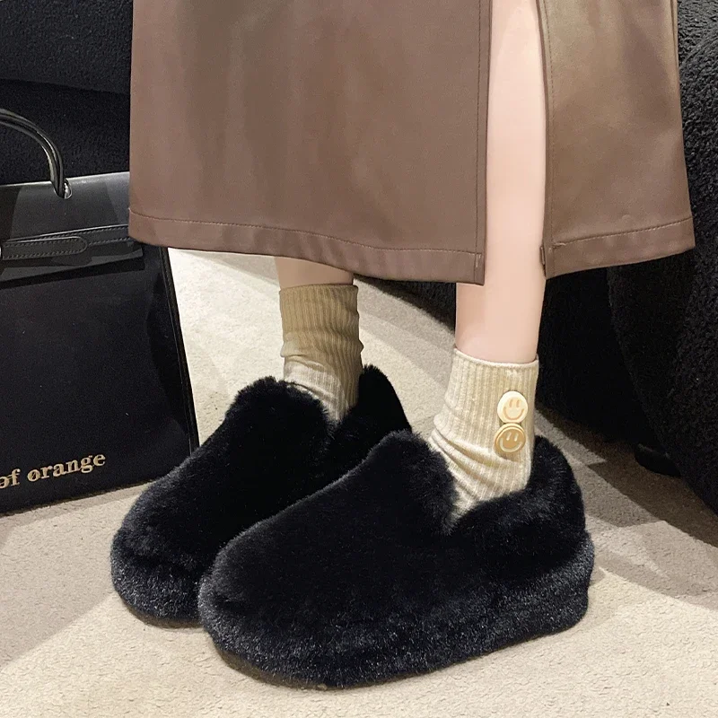 

Женские меховые ботильоны на платформе, хлопковая обувь на плоской подошве, Теплые повседневные зимние короткие плюшевые ботинки, новинка 2024, модные удобные женские ботинки для прогулок