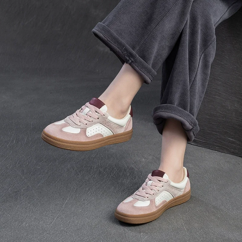 GKTINOO Spring Autumn Suede Sneakers Women Genuine Leather Patchwork Flats Lace-up Round Toe Ladies Training Shoes Handmade 4