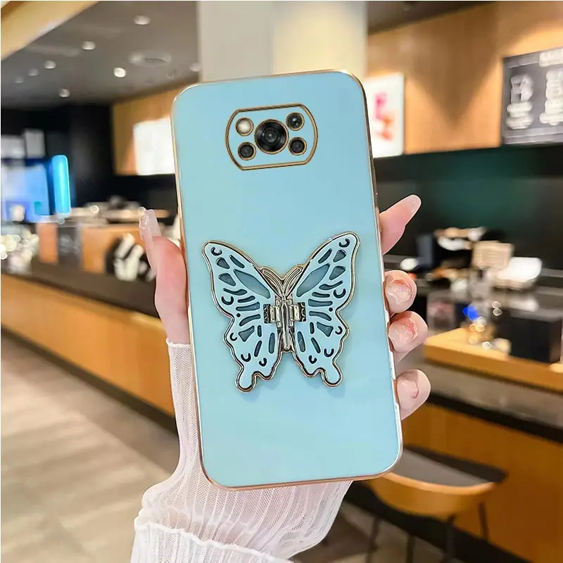 Luxury Butterfly Plating Holder Phone Case with Stand Feature