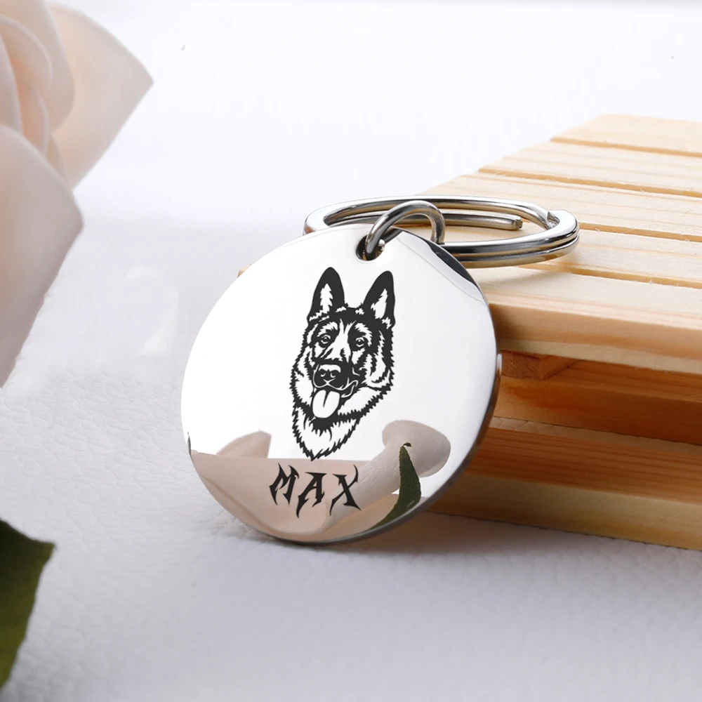 Personalized Pet ID Tag Stainless Steel German Shepherd Name Tags Free Customized Cat Puppy Tags