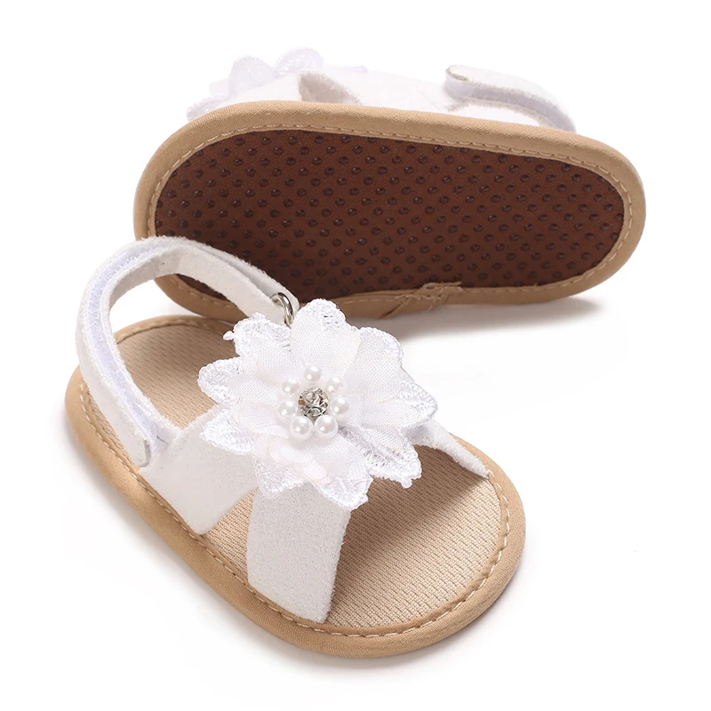 Cute 0-18M Baby Cute Open toed Bow Summer Sandals White Princess Casual Cloth Bottom Non slip Single Shoes Girls' Walking Shoes