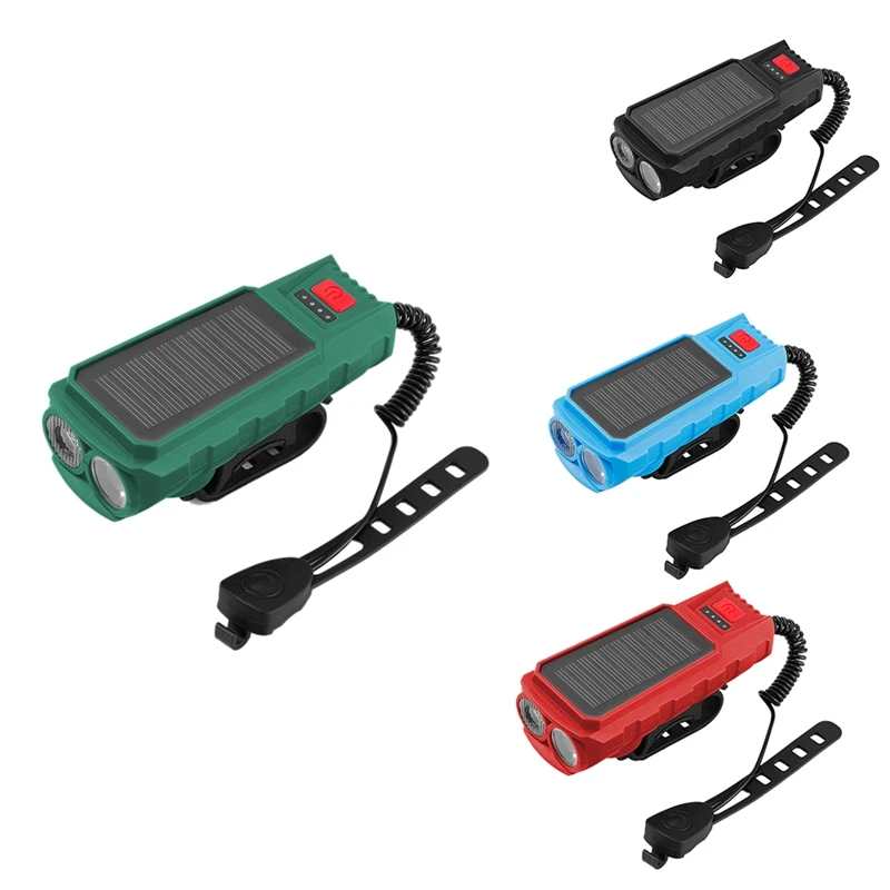 

New Solar Energy Bike Headlight Waterproof USB Rechargeable With 130DB Horn Flashlight Bike Bell Bike Accessories