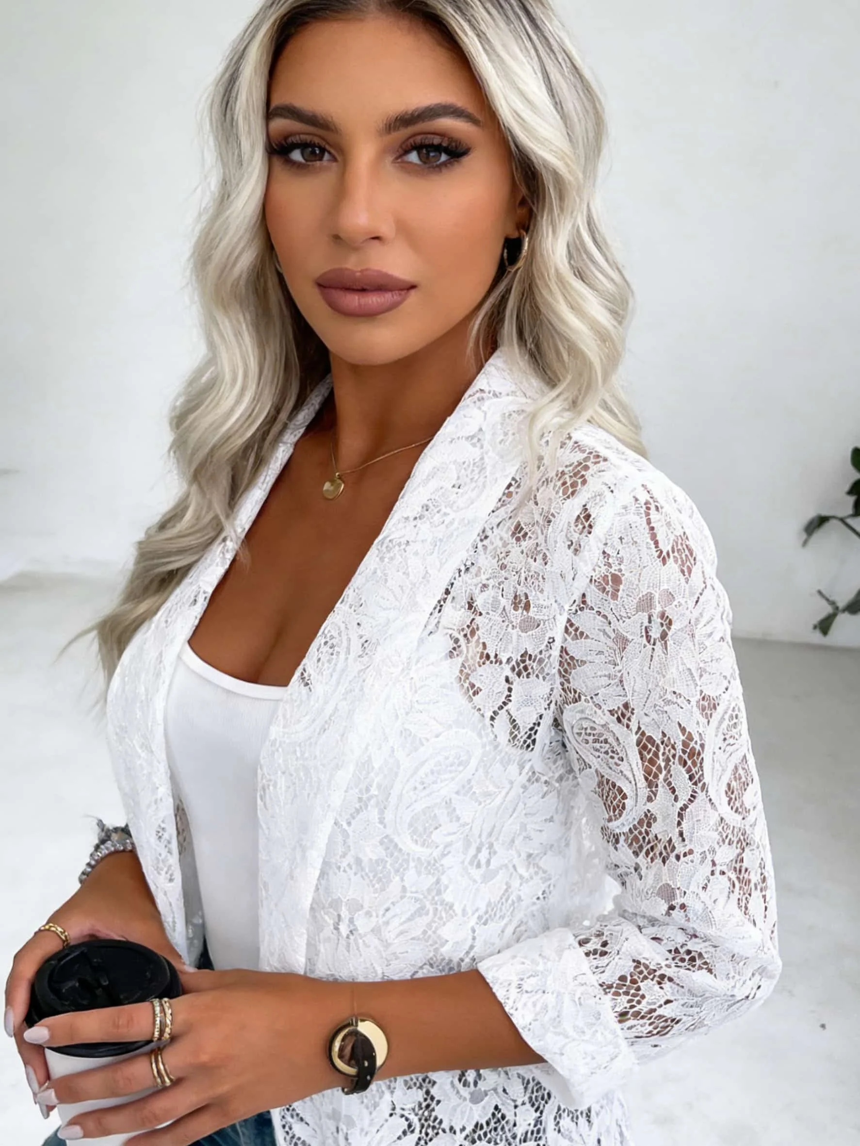 2026 New Women's Spring Suit Jacket, Lace Semi-permeable, Long-sleeved Suit Collar, Buckle-free Design, Office Women's Clothing
