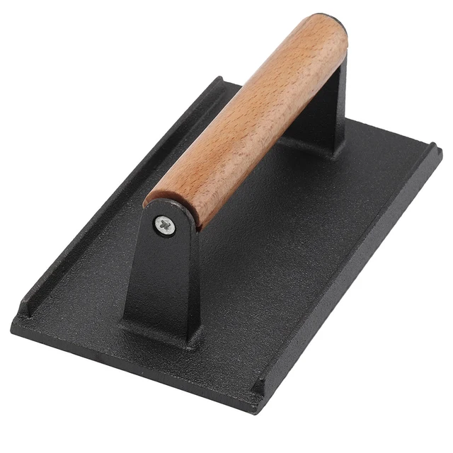 Fa Fogantyúval Súlyprés Grill Húst Préselnek Öntöttvas Profi Steak Tányér Bbq