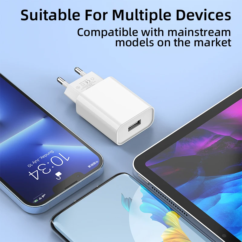 Caricatore da muro USB 5V 2A Adattatore di alimentazione per caricabatterie per telefono cellulare a ricarica rapida da 10W per iPhone Samsung Xiaomi Huawei Spina di ricarica UE/USA - immagine 5