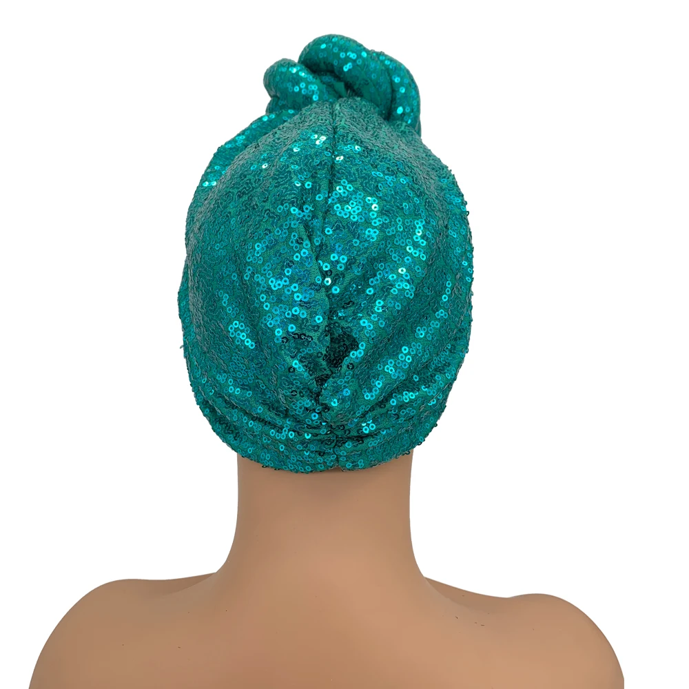 Pailletten verdrehte Blume Turban Kappe für Frauen Mode afrikanischen weiblichen Kopf wickelt muslimischen Kopftuch Motorhaube Turbante Mujer – Detail 9