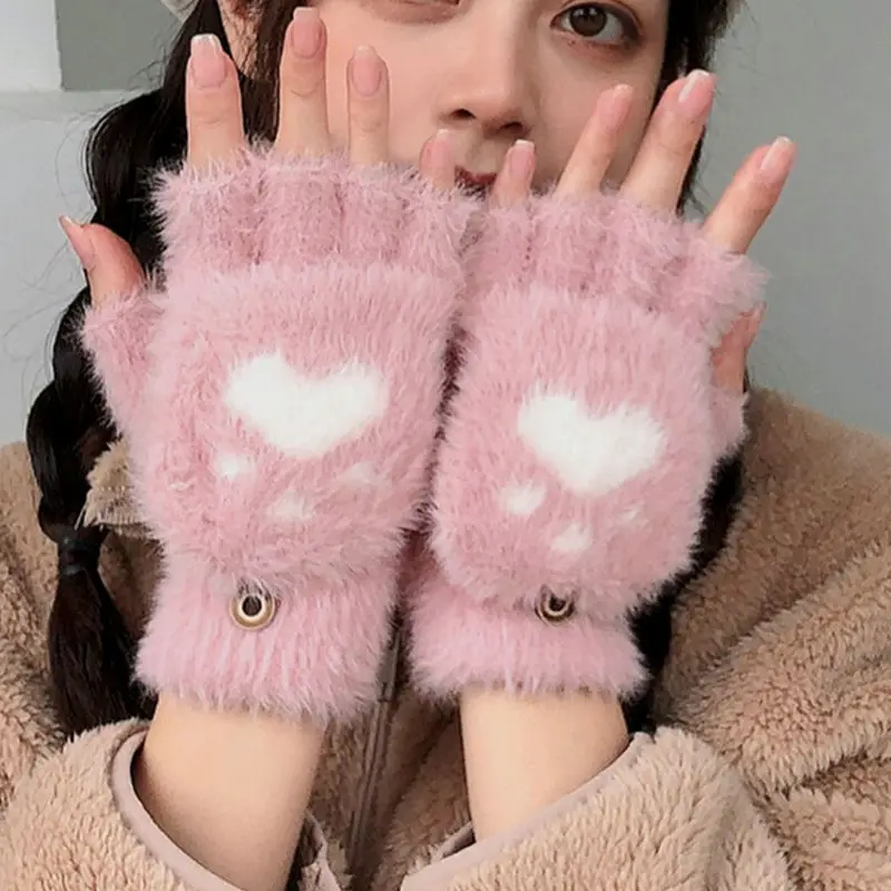Gant - mitaine,Gants d'hiver avec patte de chat pour filles,mignons